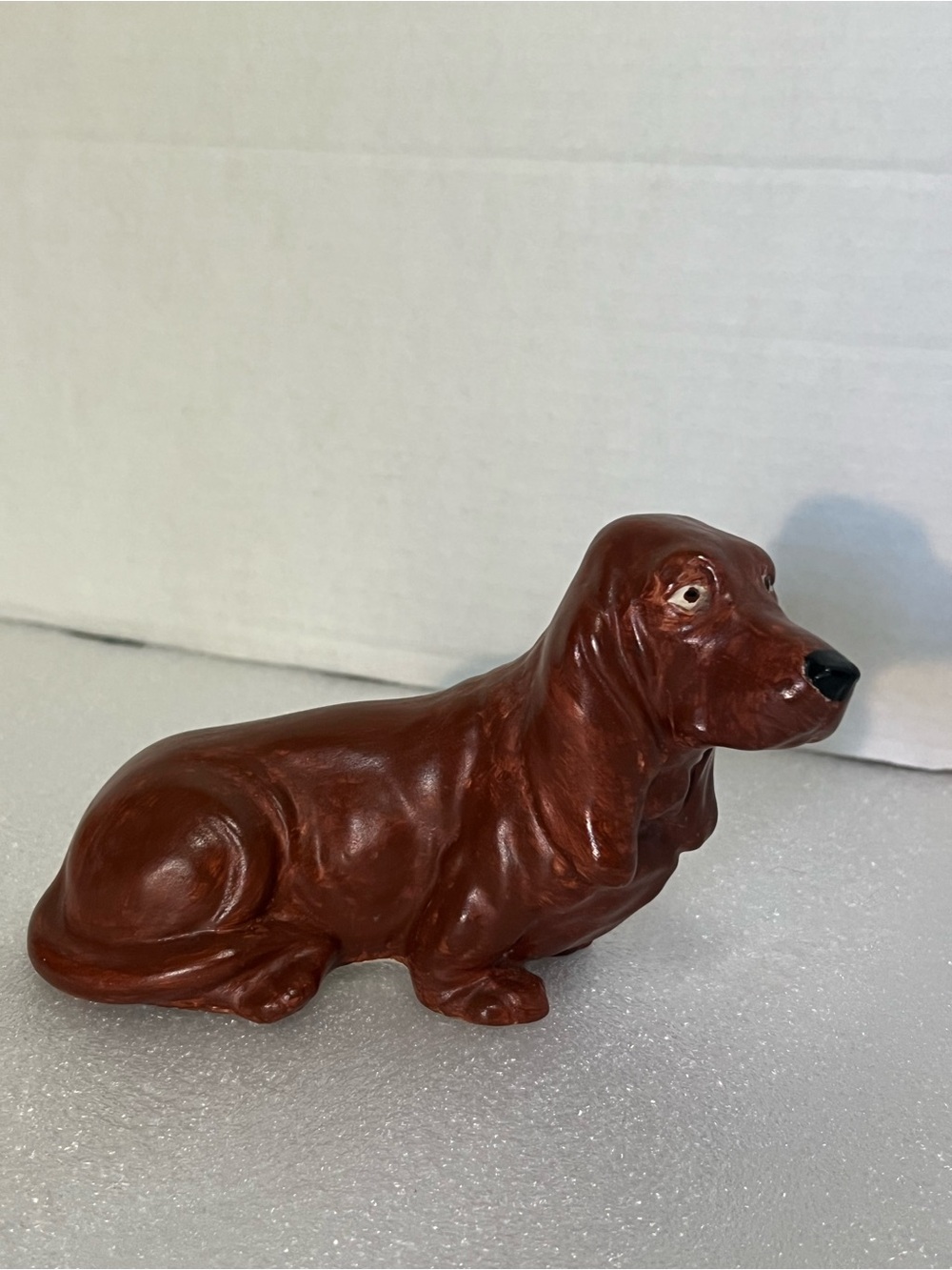 Handcrafted Brown Dachshund Ceramic Figurine , Brown with black nose. B15P83